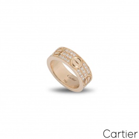 Cartier Rose Gold Pave Diamond Love Ring Size 52 B4087600